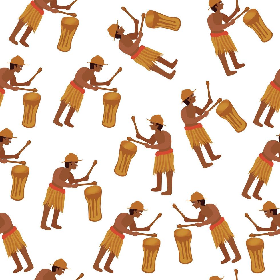 illustrazione disegnata a mano di un uomo africano che tamburella un tamburo sfondo senza soluzione di continuità vettore