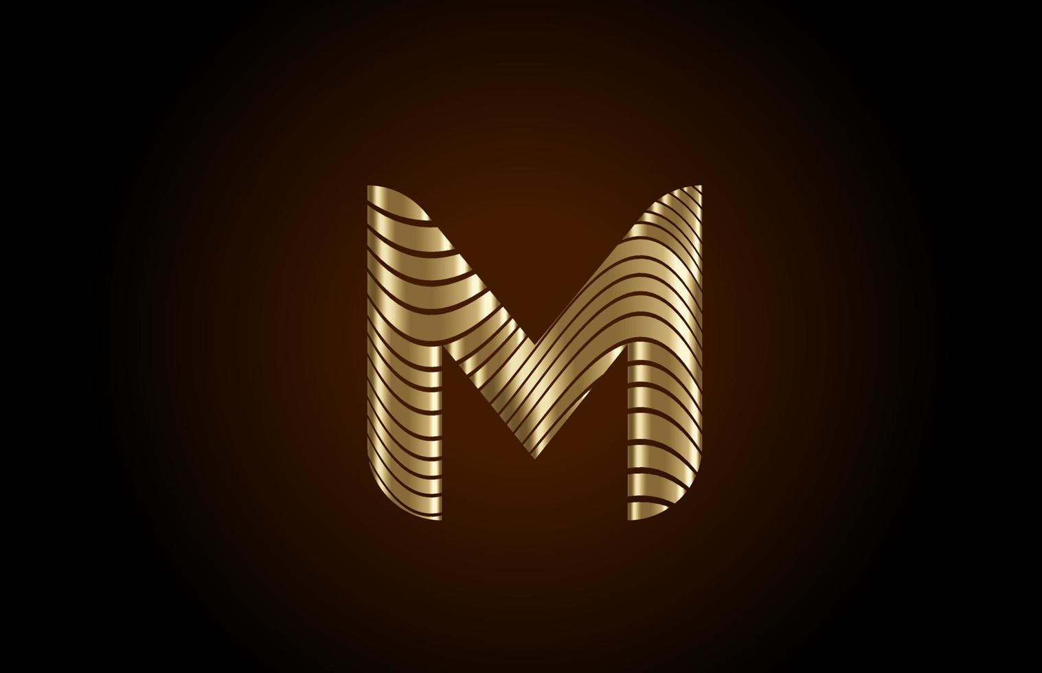 m giallo alfabeto lettera logo icona per azienda. design della linea dorata metallica per un'identità di lusso vettore