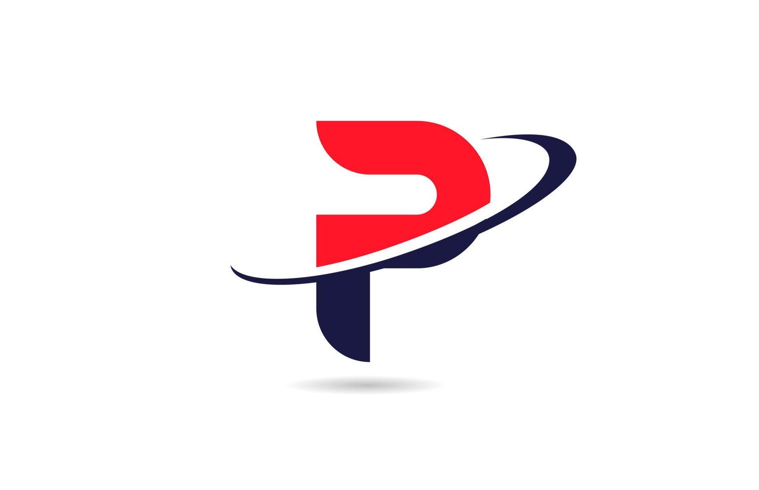 p alfabeto lettera logo icona design in colore blu rosso con swoosh per affari e società vettore