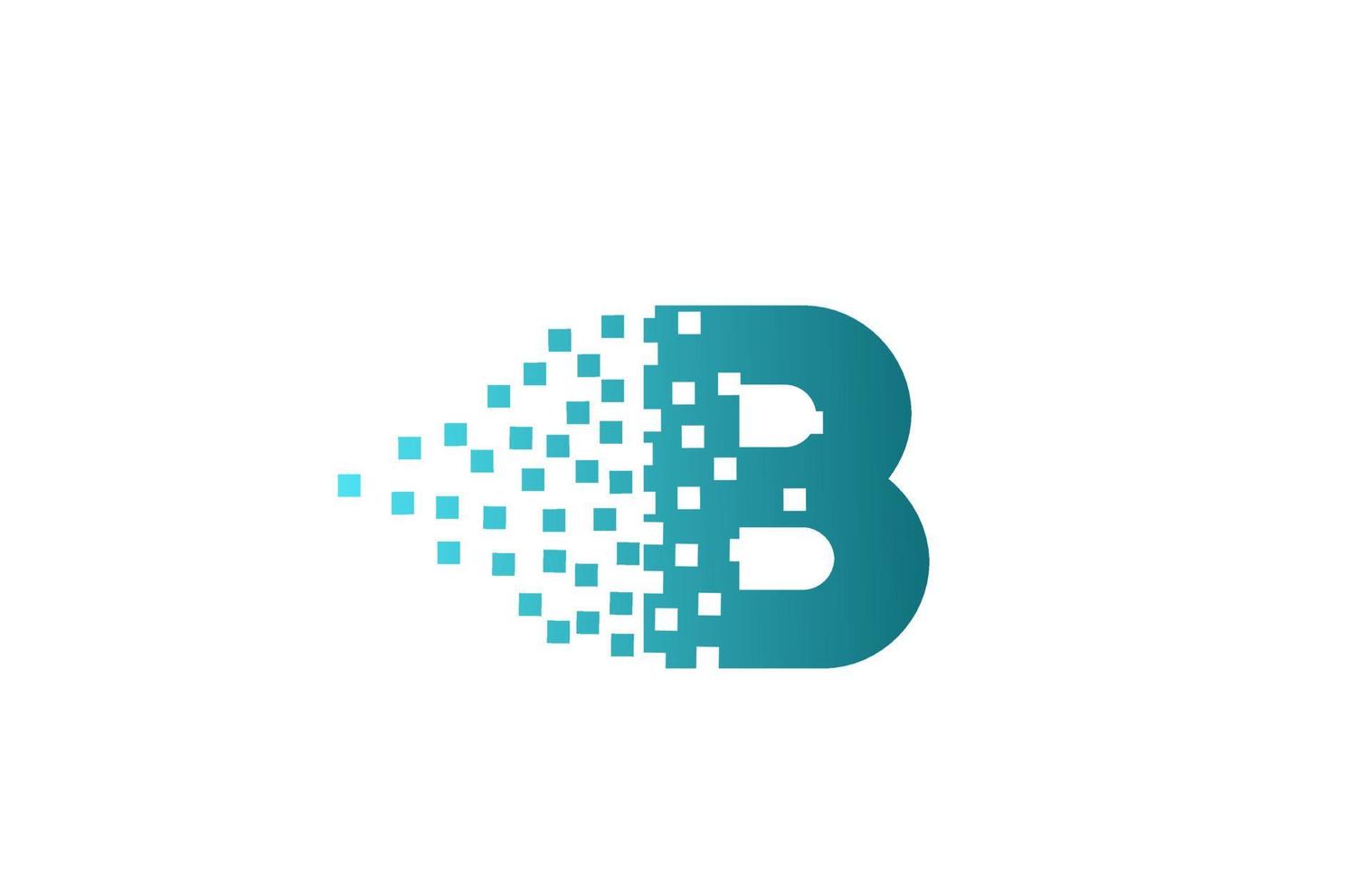 b alfabeto lettera logo icona per azienda e business. design pixel verde eroso per l'identità aziendale vettore