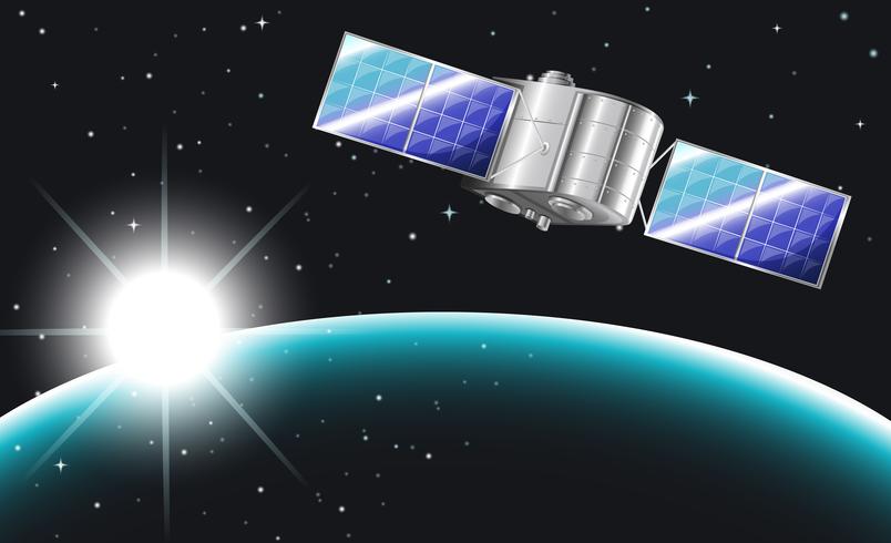 Un satellite nell&#39;outerspace vettore