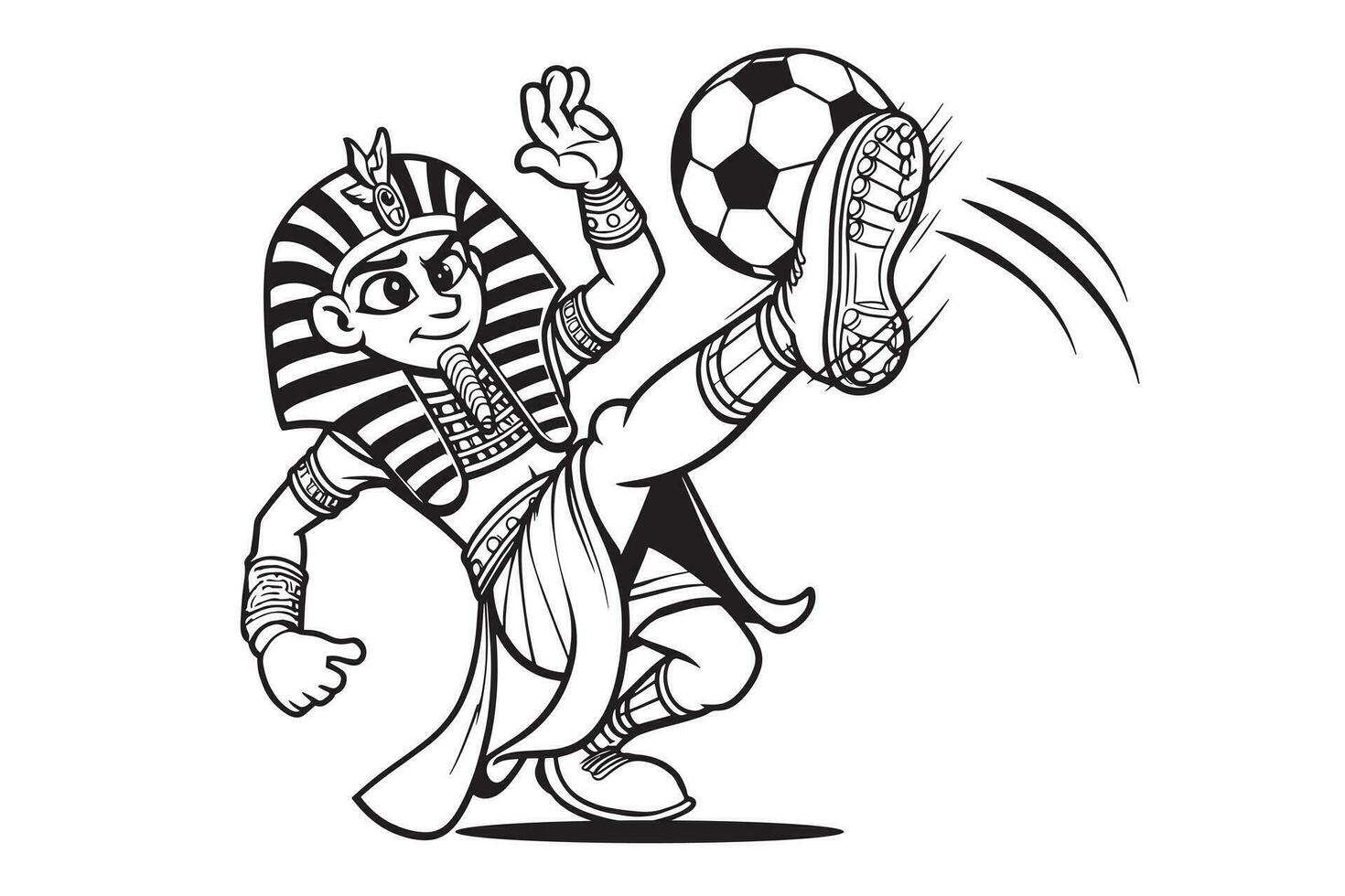 egiziano faraonico re portafortuna cartone animato personaggio giocando calcio calcio Africa contenuto squadra vettore arte comico disegno2