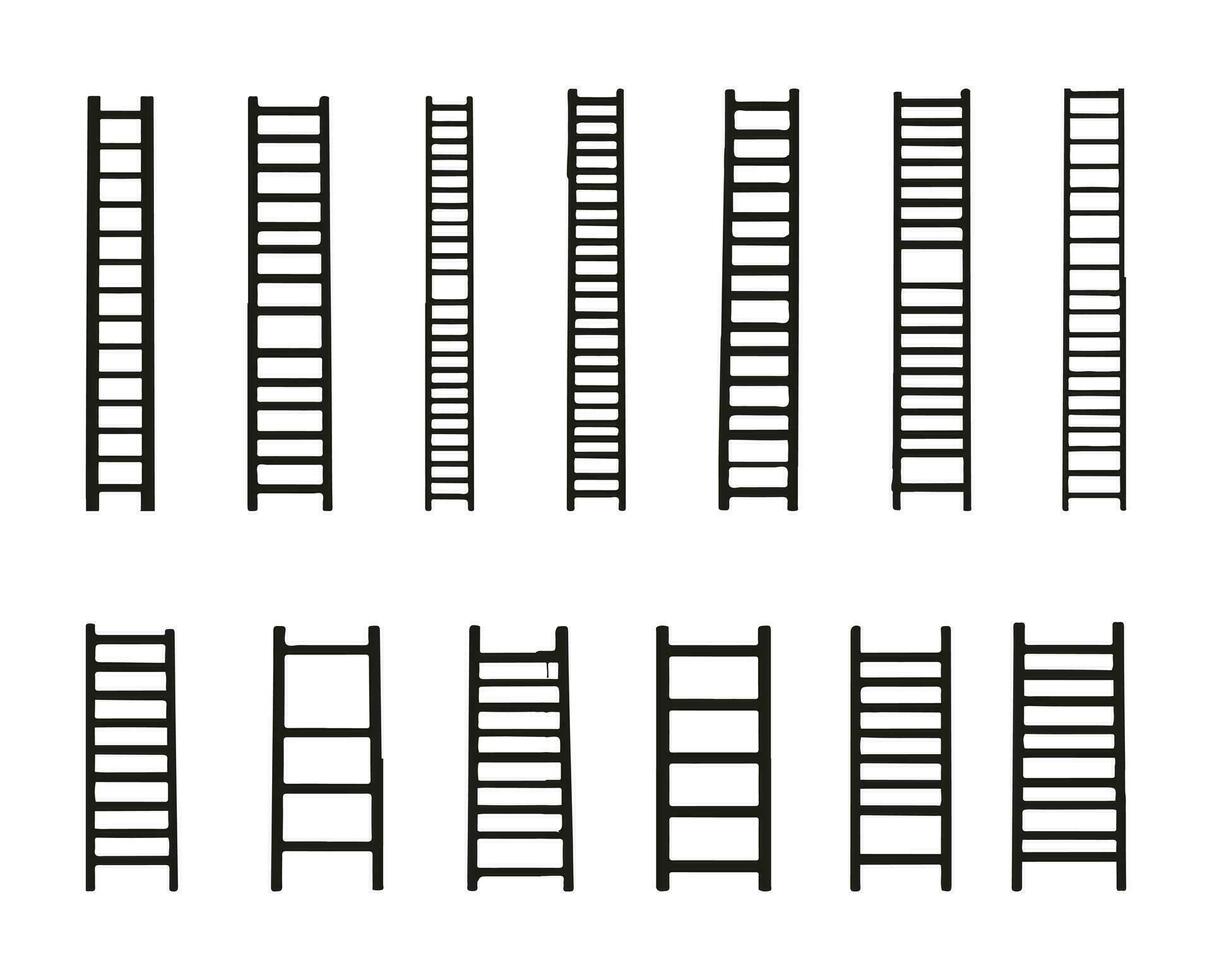 impostato di di legno e scale vettore illustrazione su un' bianca sfondo, scala illustrazione clip arte isolato semplice colore. scale schema nero colore.