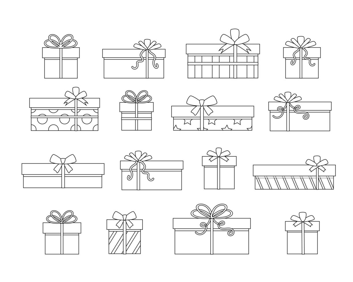 impostare scatole regalo. illustrazione vettoriale di contorno
