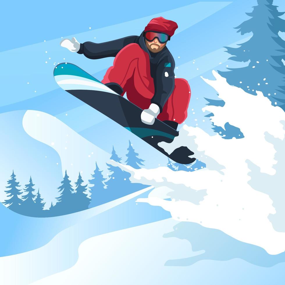 snowboardare con stile sulla montagna innevata vettore