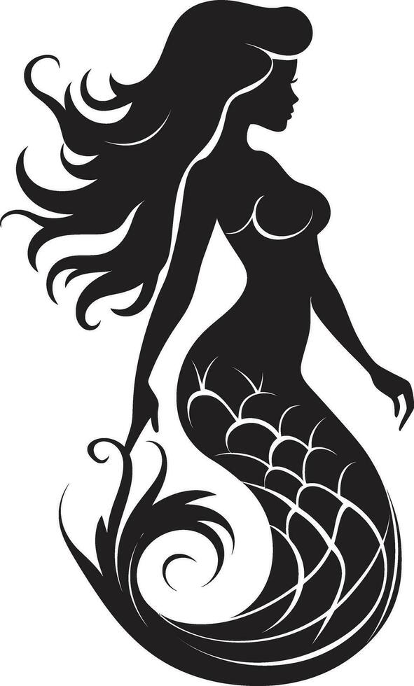zibellino sinfonia nero sirena emblema mistico marino eco sirena nero vettore