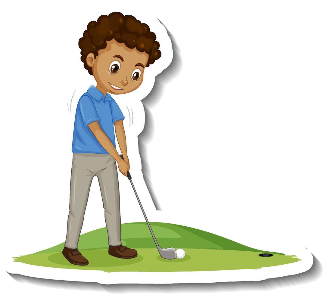 Adesivo giocatore di golf uomo che gioca a golf su sfondo bianco vettore