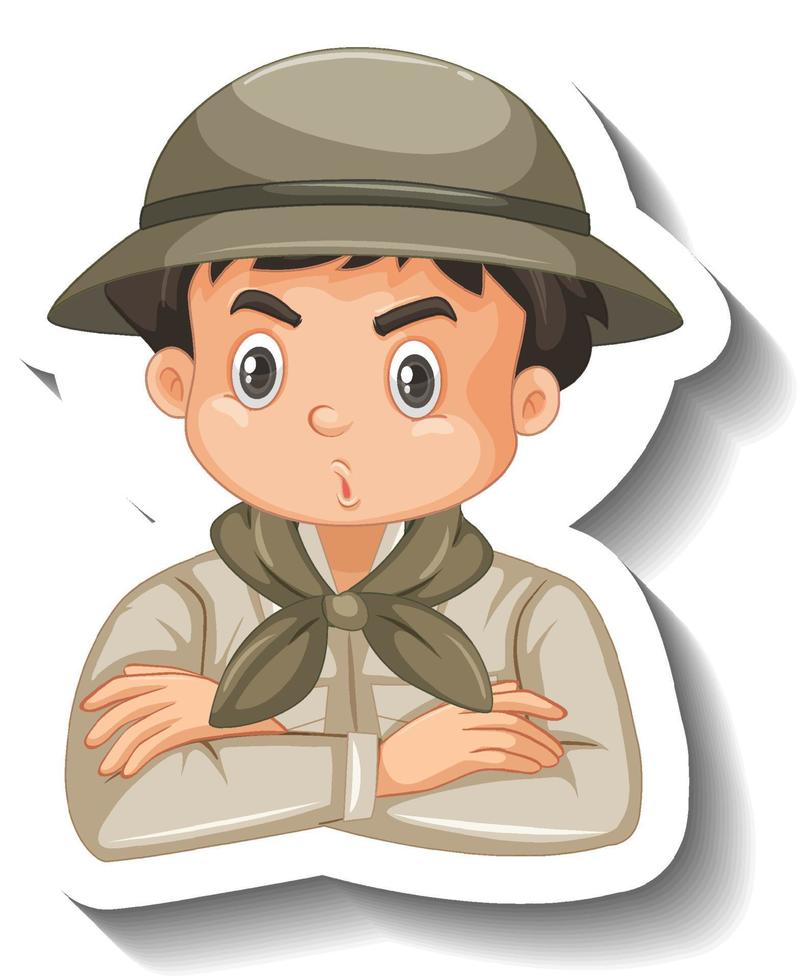 ragazzo indossa costume da safari adesivo personaggio dei cartoni animati vettore