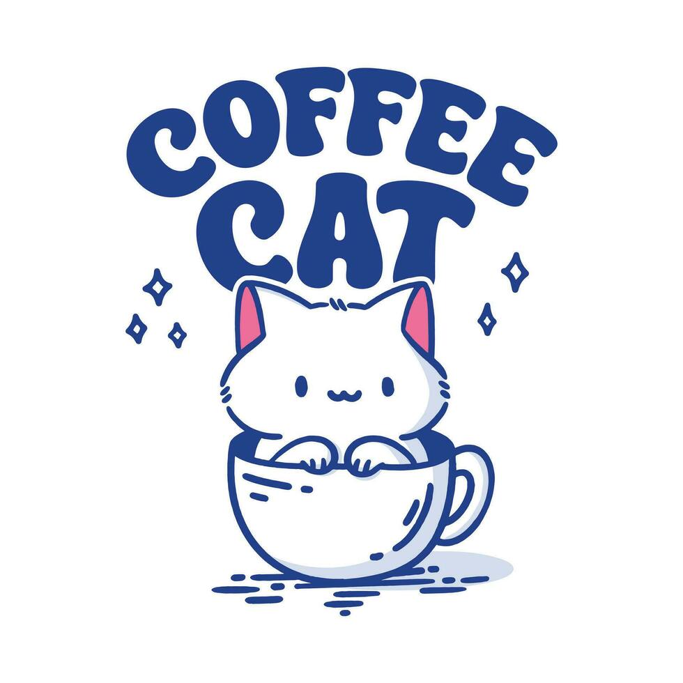 carino caffè gatto illustrazione con tipografia vettore