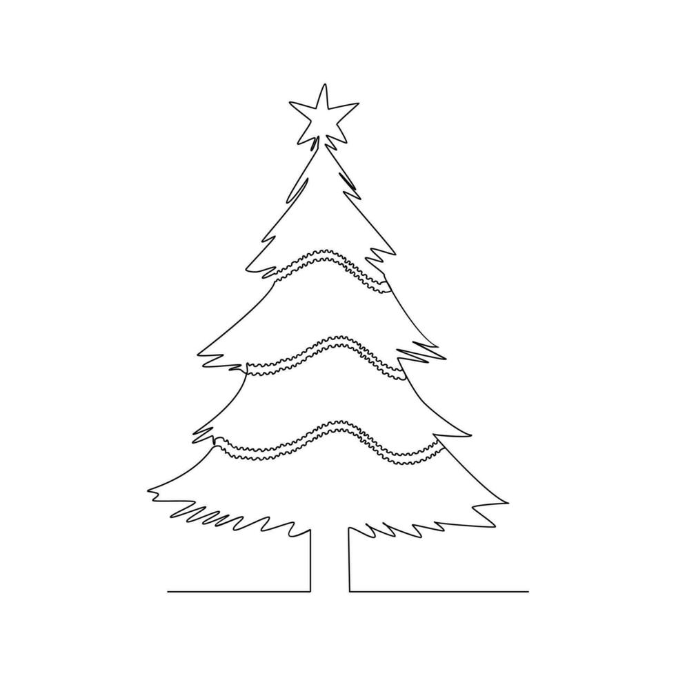 Natale albero nel continuo singolo linea arte schema facile disegno vettore illustrazione e minimalista design