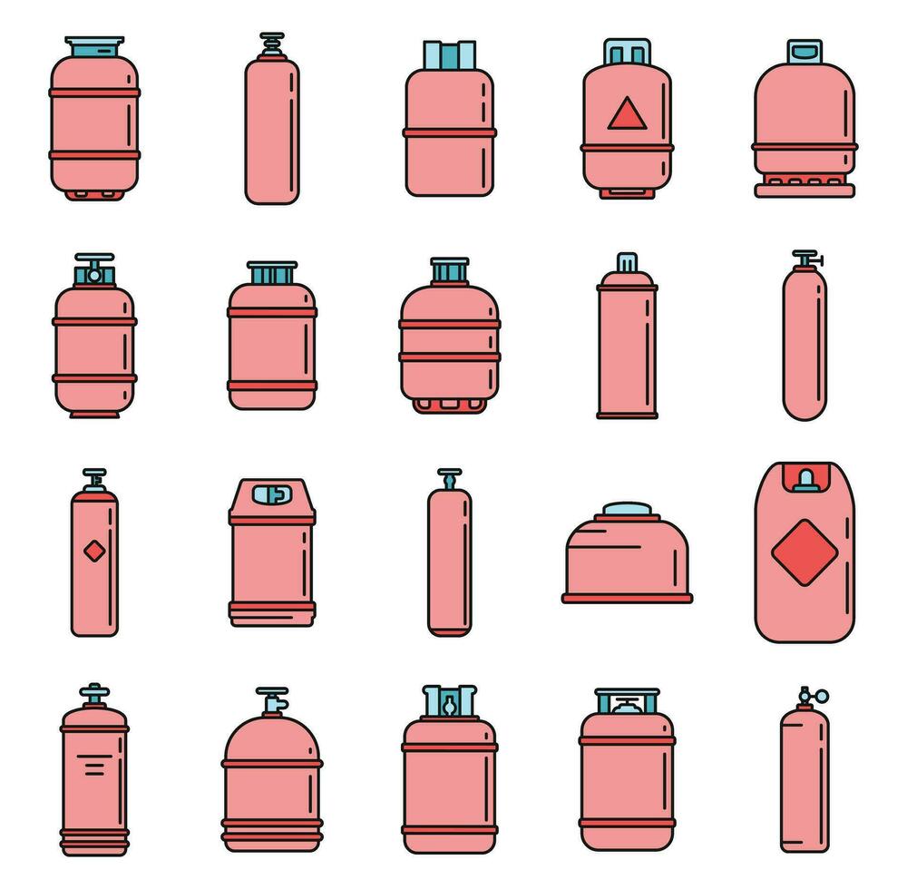 industriale gas cilindri icone impostato vettore colore
