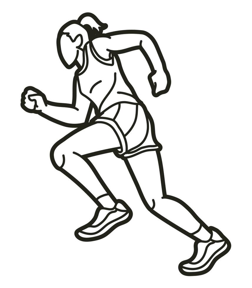 un' donna in esecuzione azione maratona corridore inizio in esecuzione cartone animato sport grafico vettore