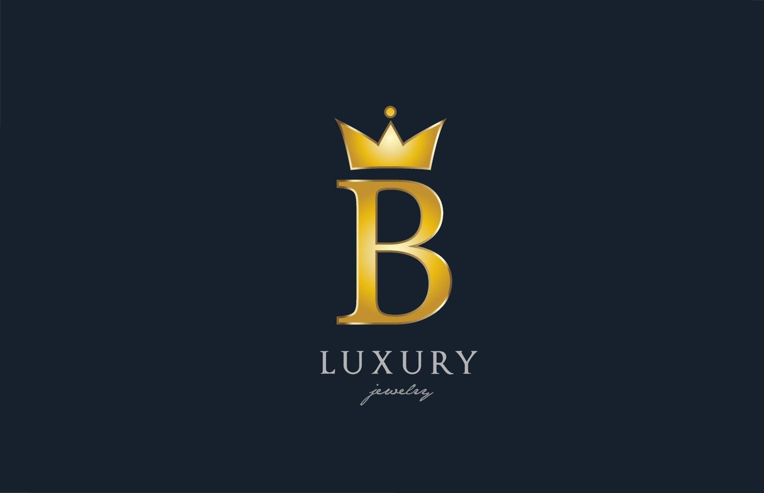 gioielli oro b alfabeto lettera logo icona. design creativo con corona re per affari e società di lusso vettore
