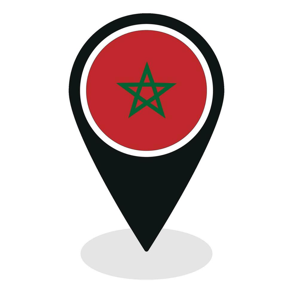 Marocco bandiera su carta geografica Pinpoint icona isolato. bandiera di Marocco vettore