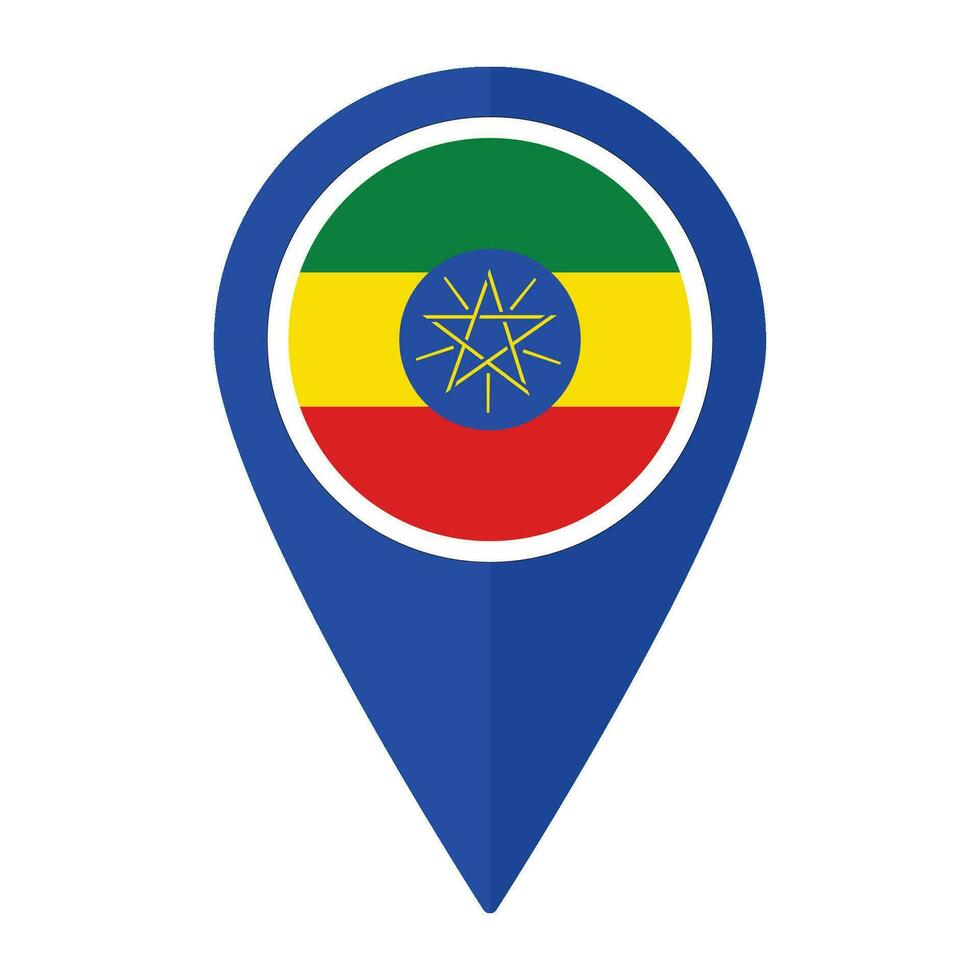 Etiopia bandiera su carta geografica Pinpoint icona isolato. bandiera di Etiopia vettore