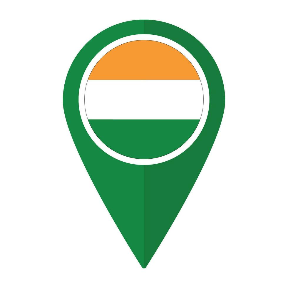 India bandiera su carta geografica Pinpoint icona isolato. bandiera di India vettore