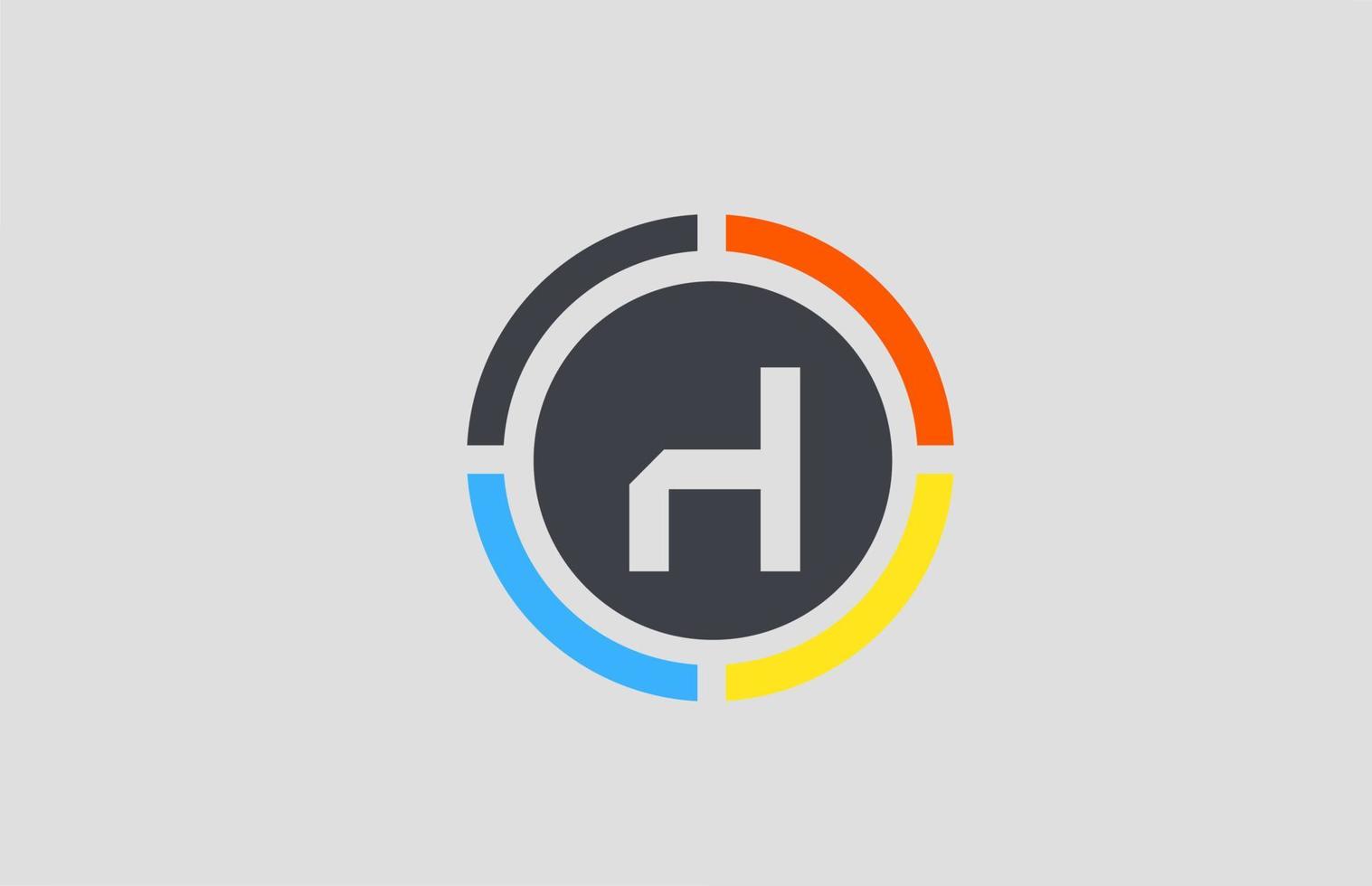 logo della lettera dell'alfabeto giallo arancione blu h per azienda con disegno del cerchio vettore