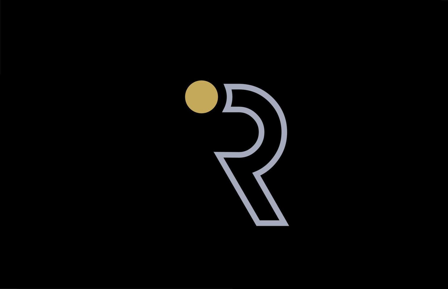 nero bianco linea r alfabeto lettera logo design con icona gialla cerchio punto per affari e società vettore