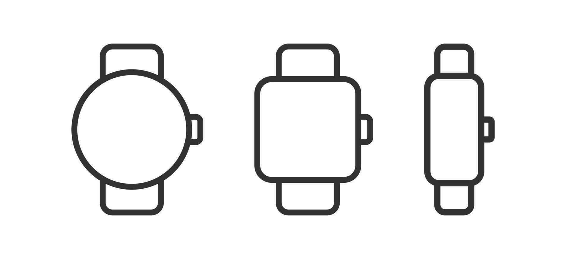 orologio intelligente icona. inteligente orologio segni. indossabile dispositivo simbolo. fitness orologio da polso simboli. orologio nel il polso icone. nero colore. vettore cartello.