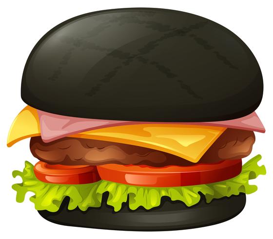 Hamburger con panino nero vettore