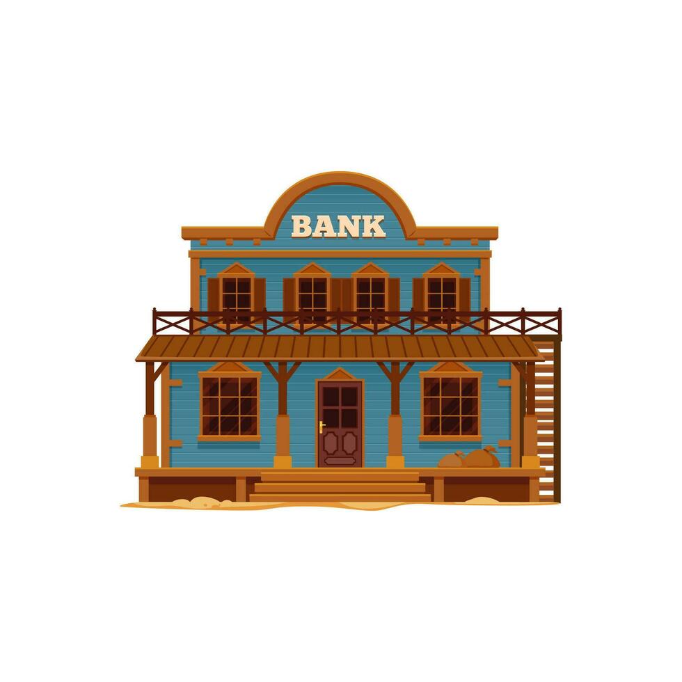 occidentale selvaggio ovest cittadina cartone animato edificio di banca vettore