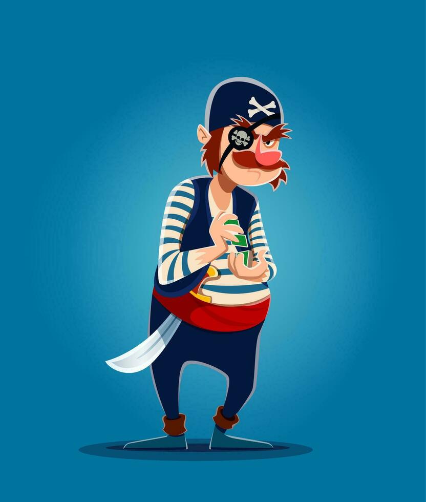 cartone animato abile pirata marinaio con giocando carte vettore