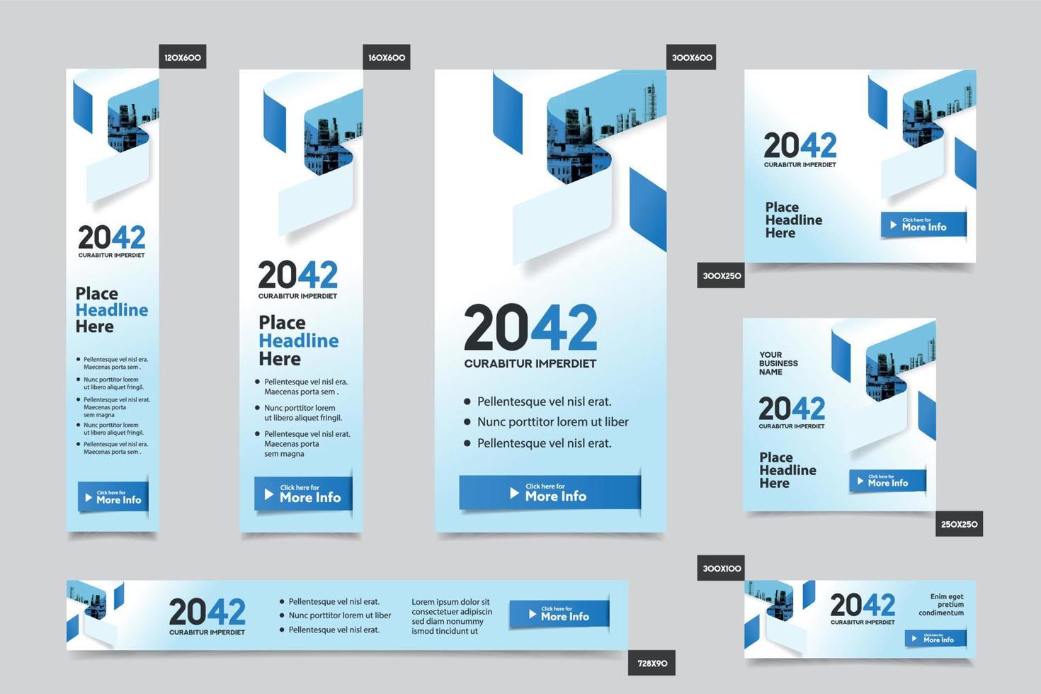 sfondo della città modello di banner web aziendale in più dimensioni. facile da adattare a brochure, relazioni annuali, riviste, poster, mezzi pubblicitari aziendali, volantini, siti web. vettore