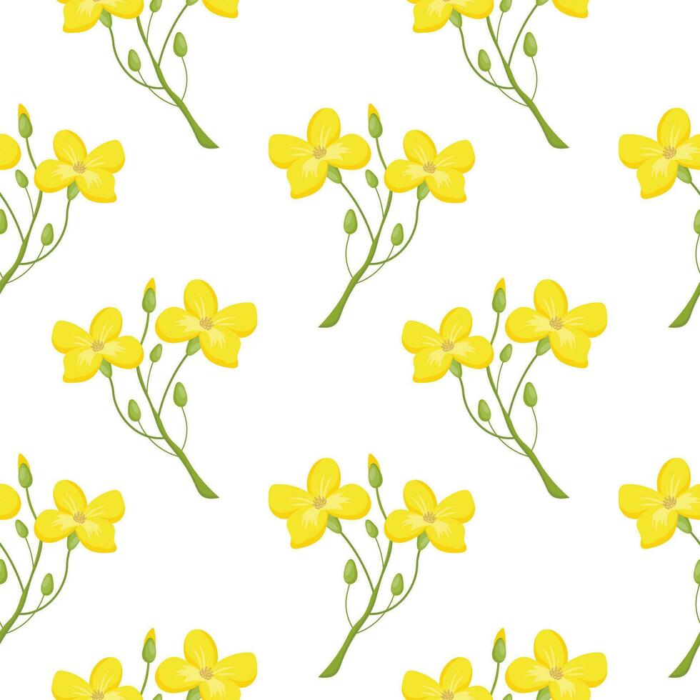 senza soluzione di continuità modello, ramoscelli con giallo mostarda fiori su un' bianca sfondo. Stampa, sfondo, vettore
