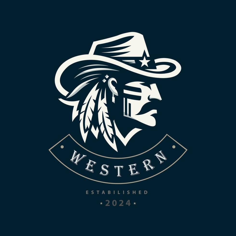 modello di progettazione del logo della siluetta della testa occidentale del cowboy per il marchio o l'azienda e altro vettore