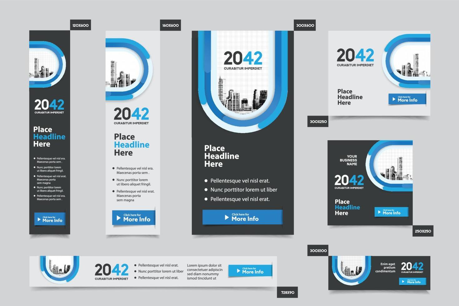 sfondo della città modello di banner web aziendale in più dimensioni. facile da adattare a brochure, relazioni annuali, riviste, poster, mezzi pubblicitari aziendali, volantini, siti web. vettore