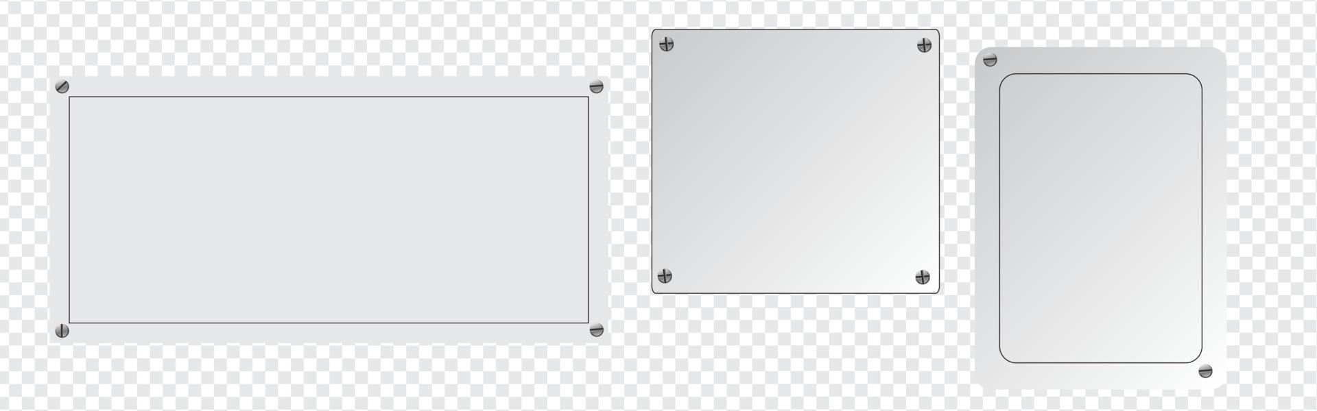 piastre metalliche. piastra in acciaio, targhetta cromata pannello inox con viti. tecnologia industriale vuoto metallico realistico vettore
