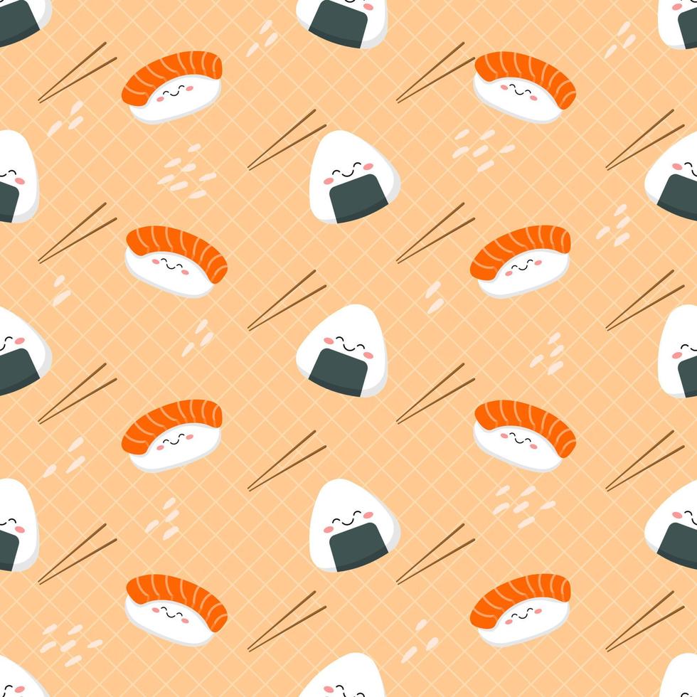 simpatico cartone animato sushi seamless pattern vettore