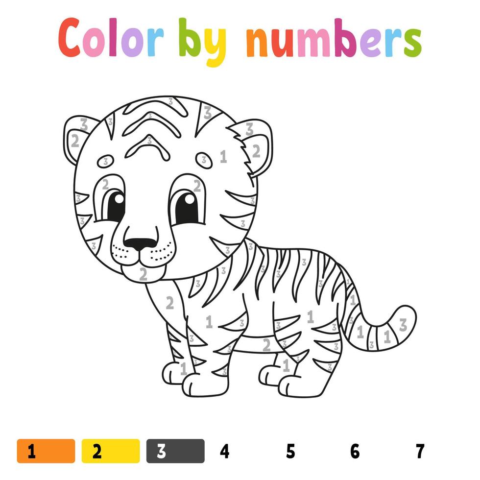 colore con i numeri. libro da colorare per bambini. carattere allegro. illustrazione vettoriale. stile cartone animato carino. disegnato a mano. pagina di fantasia per bambini. isolato su sfondo bianco. vettore