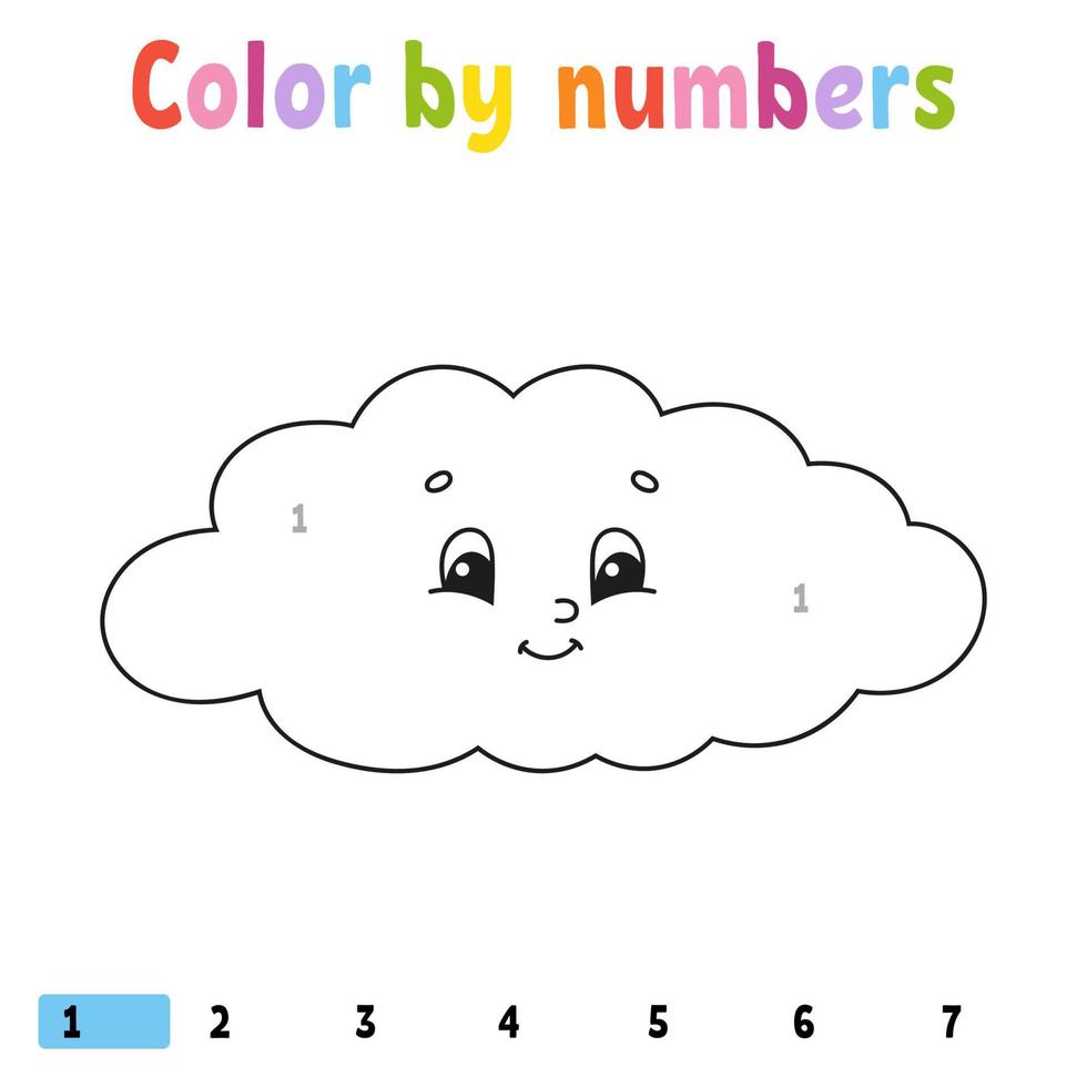 colore con i numeri. libro da colorare per bambini. carattere allegro. illustrazione vettoriale. stile cartone animato carino. disegnato a mano. pagina di fantasia per bambini. isolato su sfondo bianco. vettore