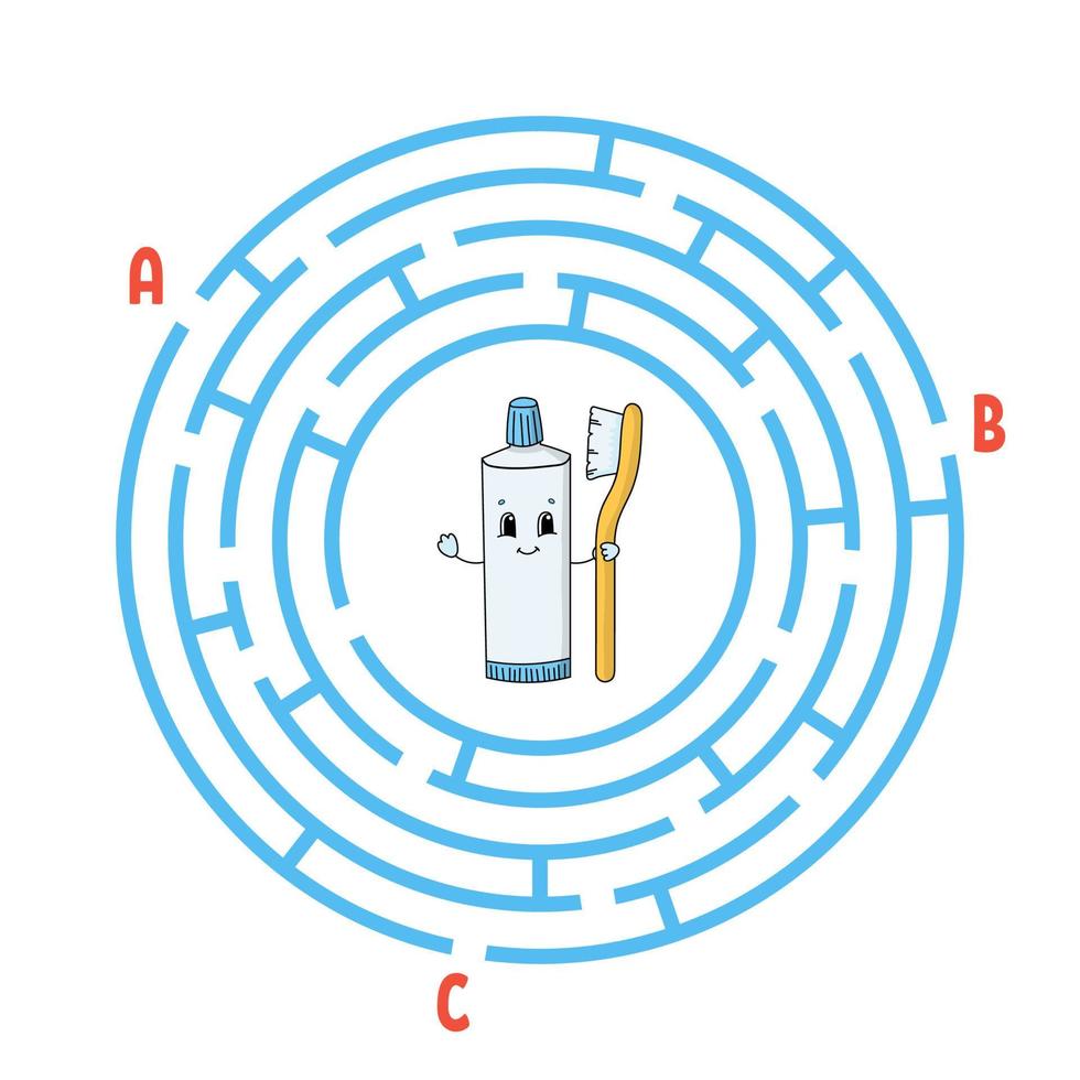 labirinto di cerchi. gioco per bambini. puzzle per bambini. enigma del labirinto rotondo. illustrazione vettoriale a colori. trovare la strada giusta. lo sviluppo del pensiero logico e spaziale. foglio di lavoro educativo.