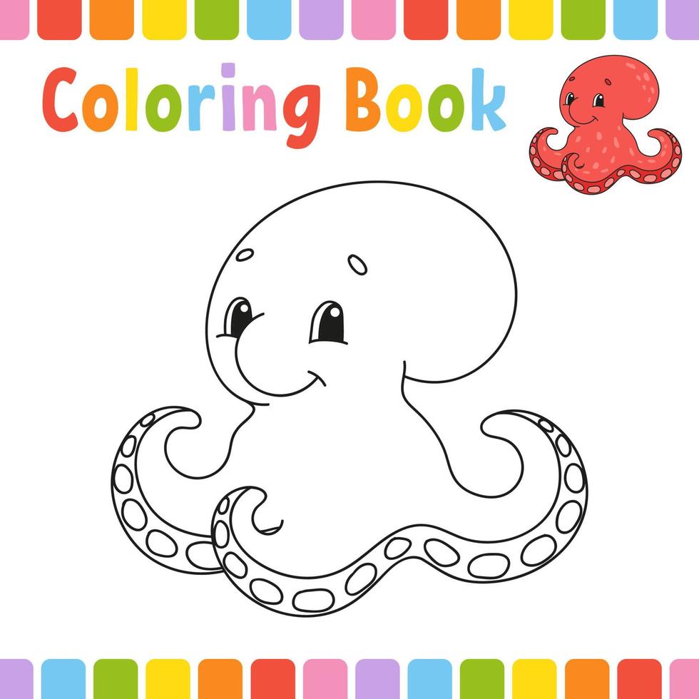 libro da colorare per bambini. carattere allegro. illustrazione vettoriale. stile cartone animato carino. pagina fantasy per bambini. sagoma contorno nero. isolato su sfondo bianco. vettore