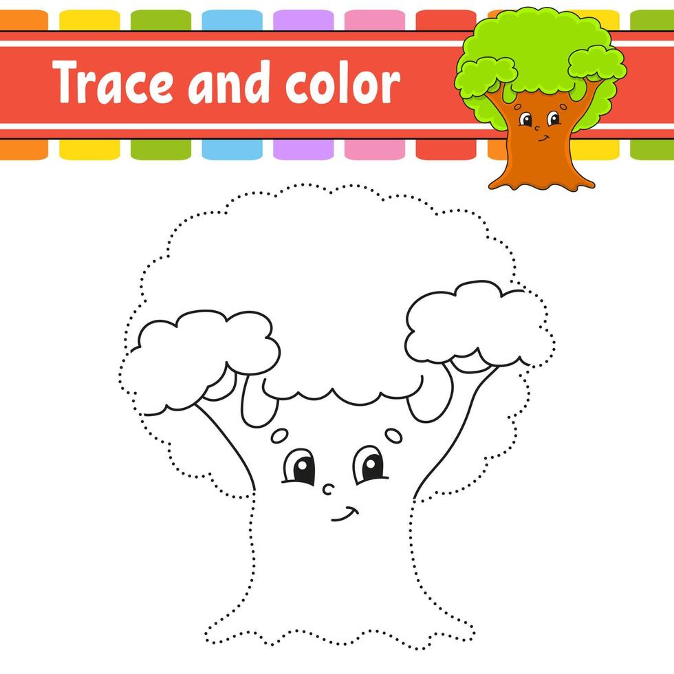 traccia e colora. pagina da colorare per bambini. pratica della scrittura a mano. foglio di lavoro per lo sviluppo dell'istruzione. pagina delle attività. gioco per i più piccoli. illustrazione vettoriale isolato. stile cartone animato.