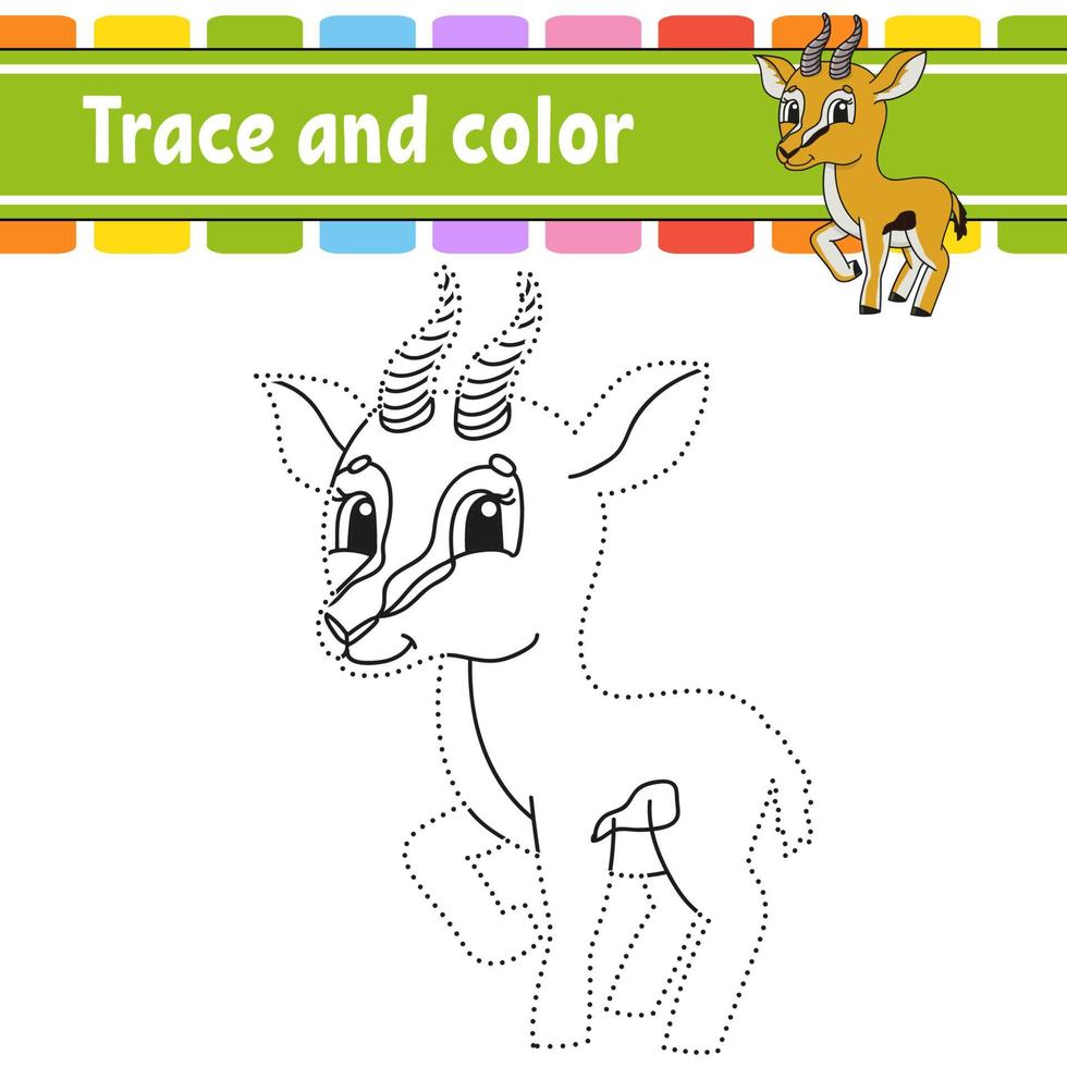 traccia e colora. pagina da colorare per bambini. pratica della scrittura a mano. foglio di lavoro per lo sviluppo dell'istruzione. pagina delle attività. gioco per i più piccoli. illustrazione vettoriale isolato. stile cartone animato.