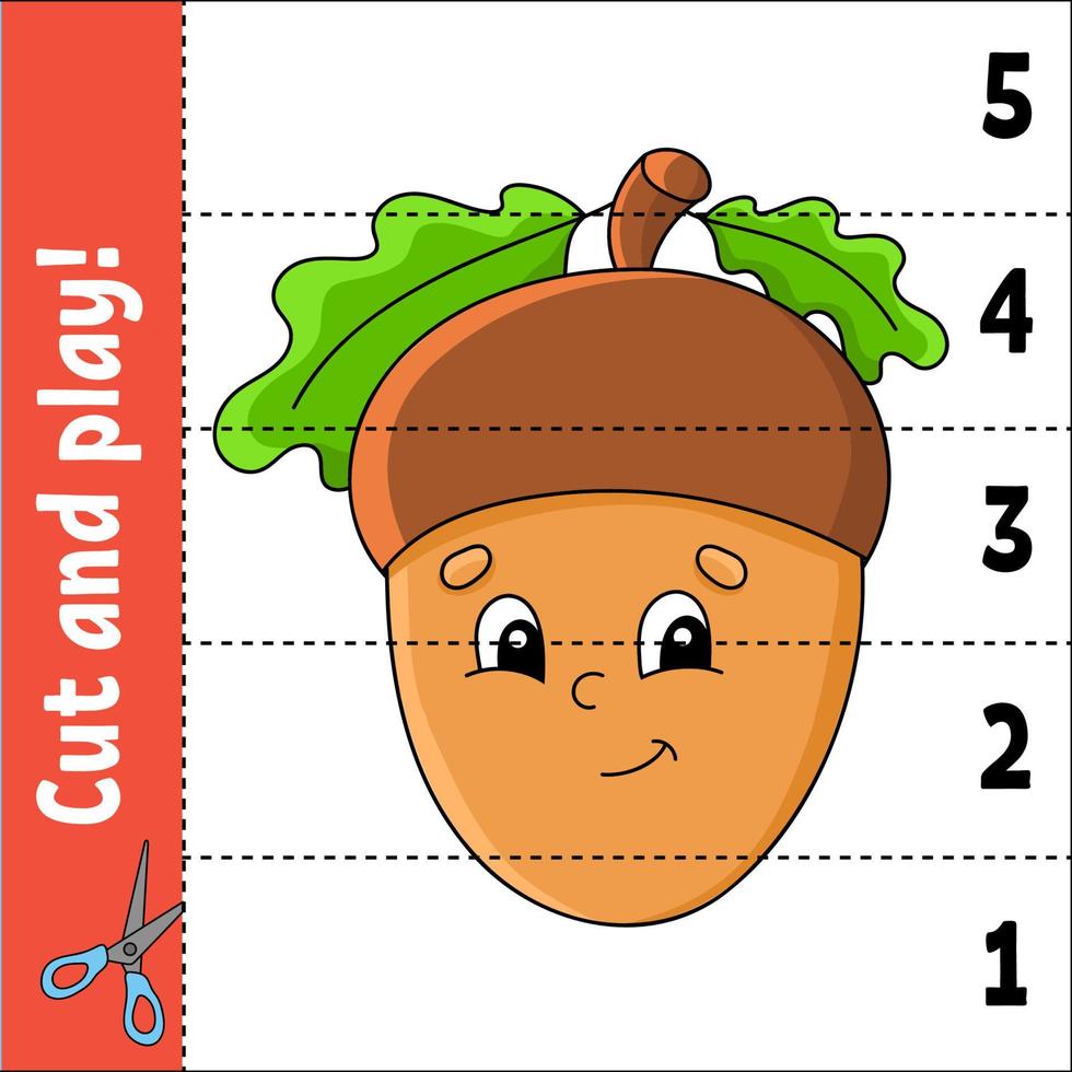 imparare i numeri 1-5. taglia e gioca. foglio di lavoro educativo. gioco per bambini. pagina attività a colori. puzzle per bambini. indovinello per la scuola materna. illustrazione vettoriale. stile cartone animato. tema autunnale. vettore