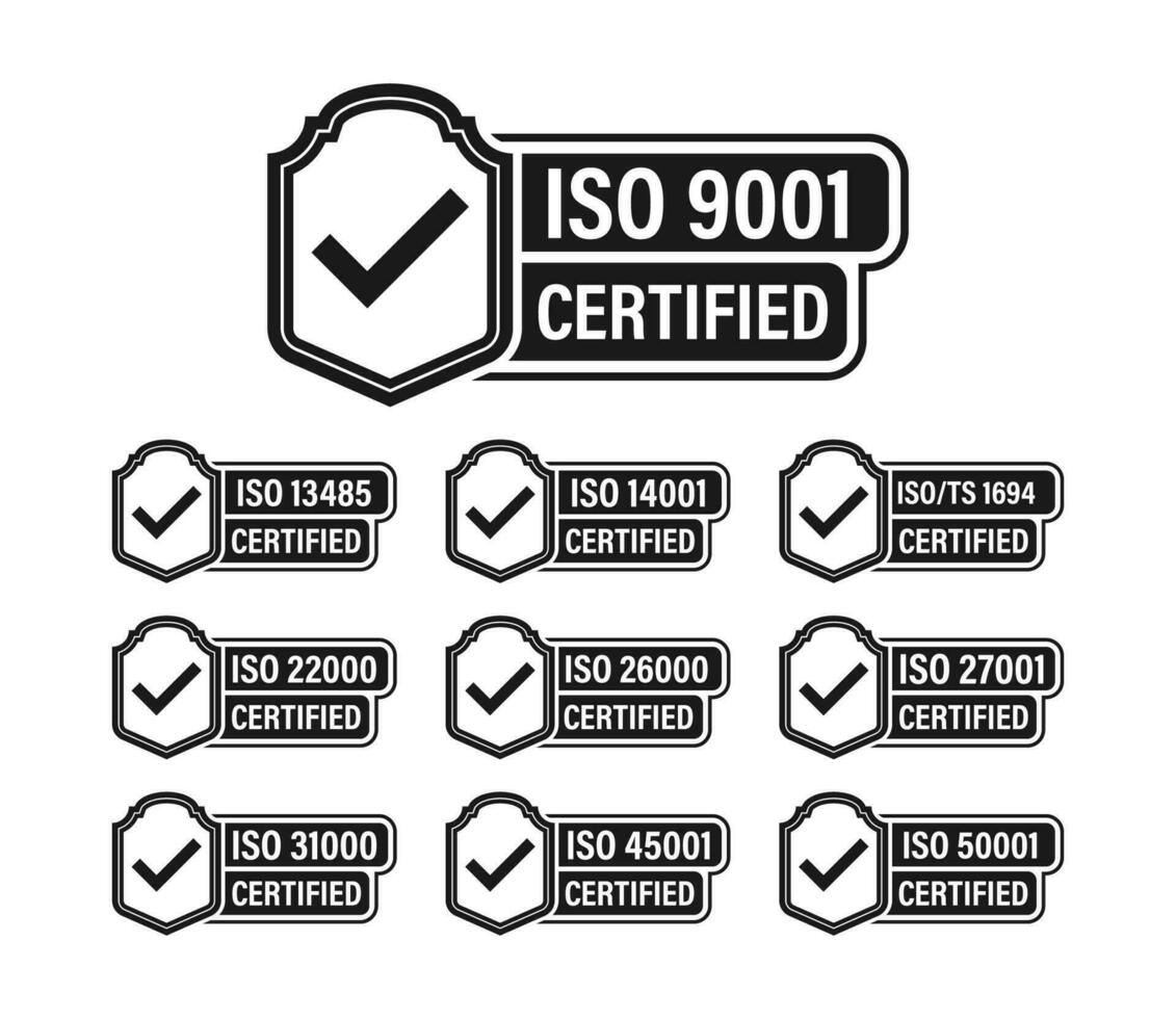 iso certificato impostato francobollo e etichette. qualità gestione sistema certificato vettore