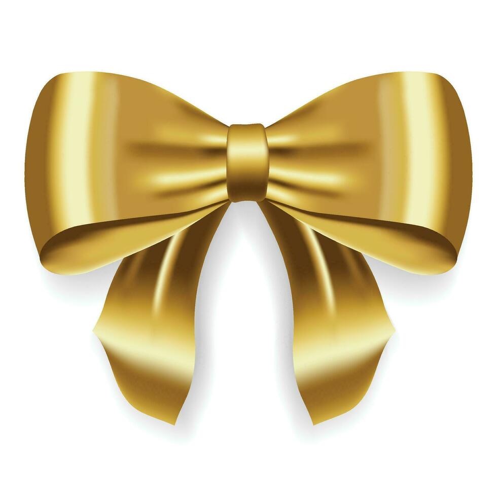 realistico d'oro arco. raso decorativo d'oro arco. elemento per decorazione i regali, saluti, vacanze vettore
