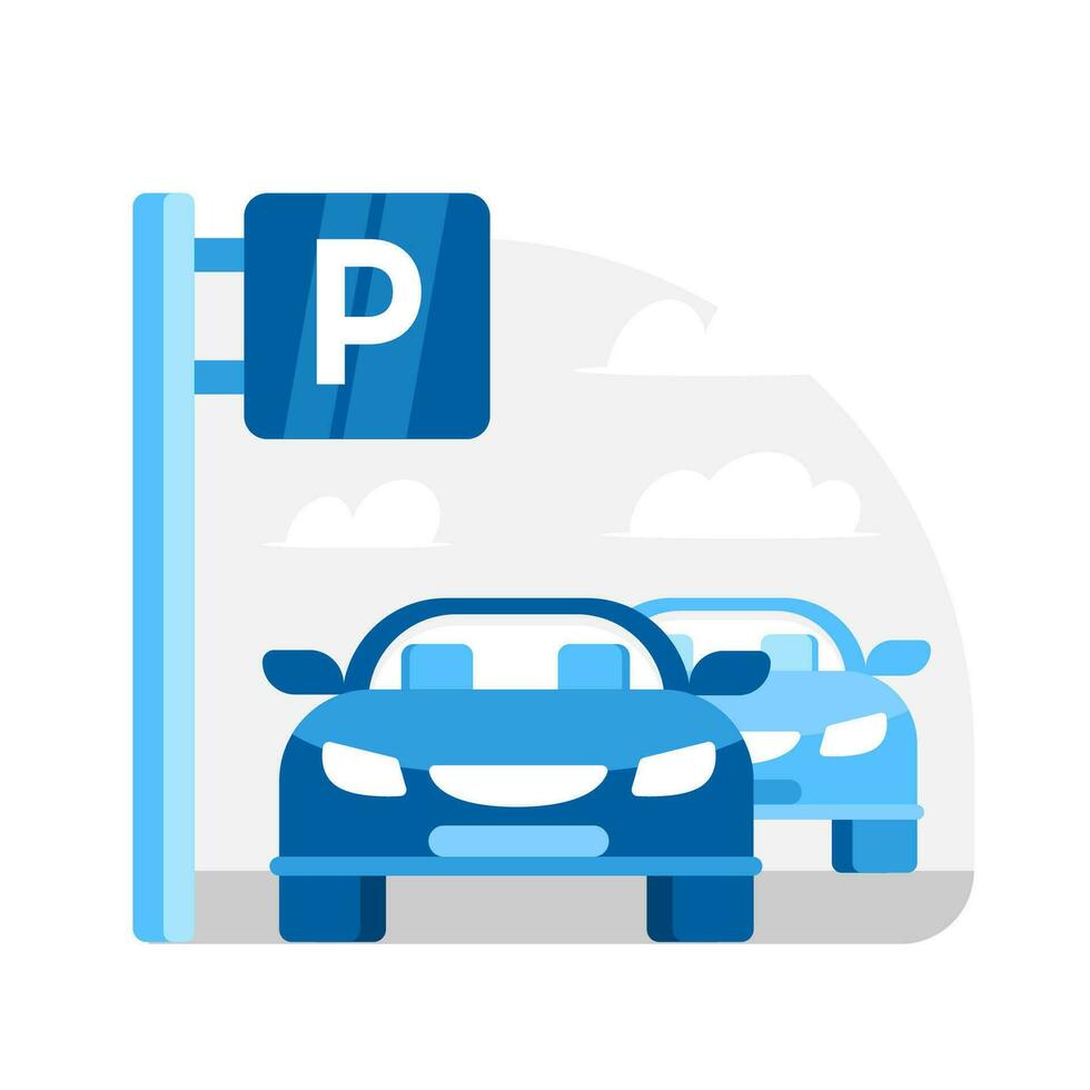 parcheggio lotto con macchine e un' parcheggio cartello, ideale per urbano trasporto e città infrastruttura temi vettore