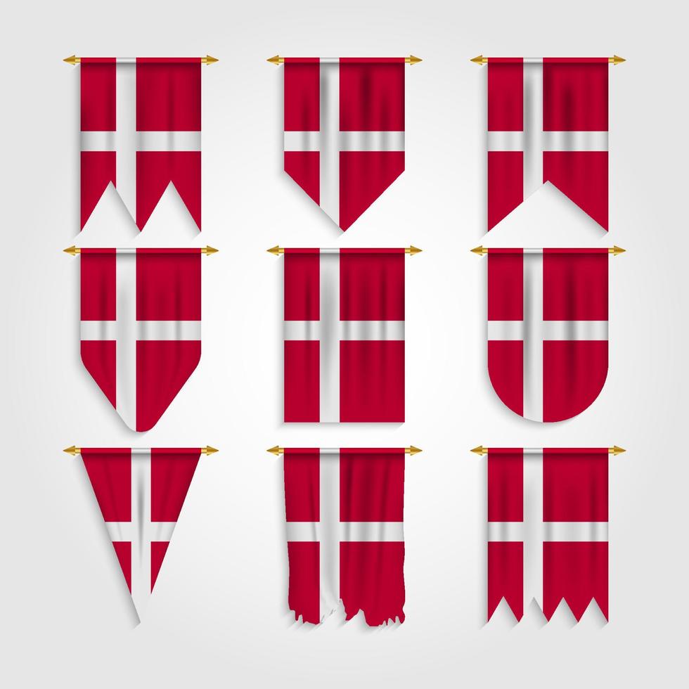 bandiera della danimarca in diverse forme, bandiera della danimarca in varie forme vettore