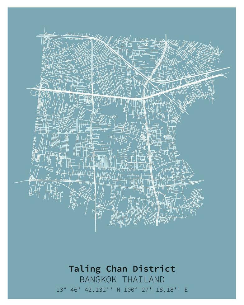 strada carta geografica di Taling chan quartiere Bangkok, Tailandia vettore