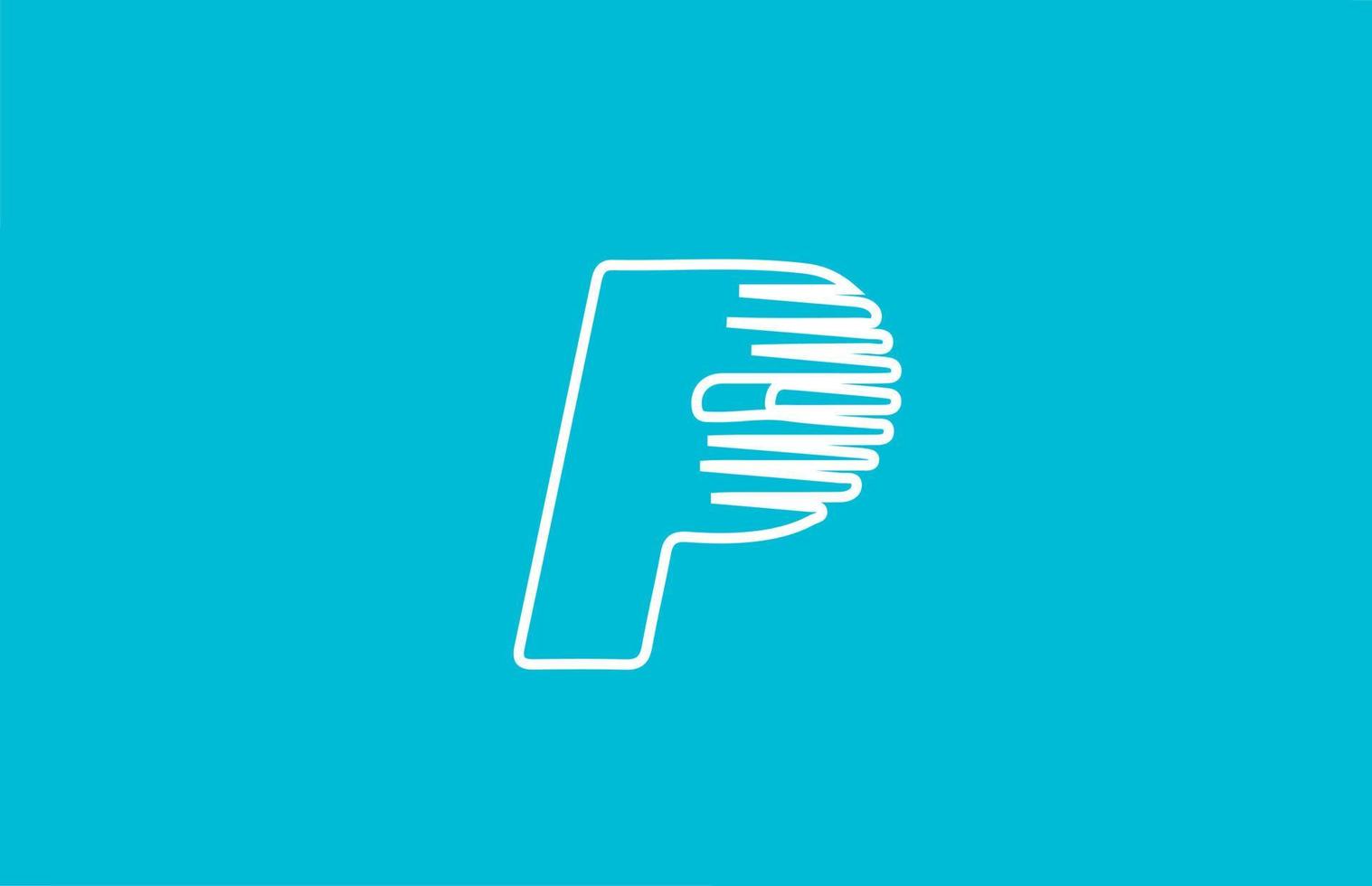 linea filo p alfabeto lettera logo icona. colore bianco blu per il design aziendale e aziendale vettore