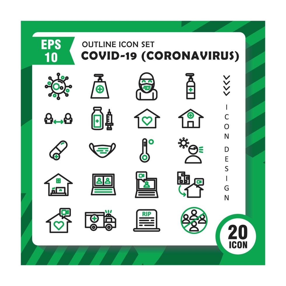 set di icone di contorno mescolate su coronavirus, covid-19. design alla moda. vettore modificabile