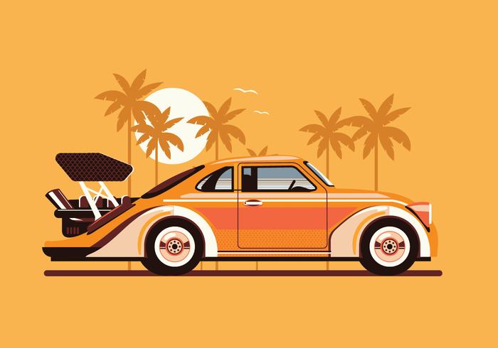 Auto sportiva classica o vintage parcheggiata sulla spiaggia vettore