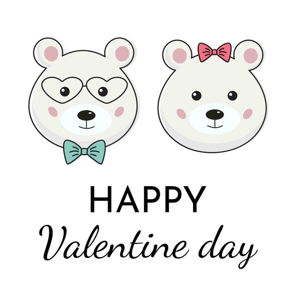 contento san valentino giorno carta con orsacchiotto polare orso coppia. io amore voi concetto, romantico animali coppia per vacanza saluto carta. Stampa per carte, manifesti, invito. vettore