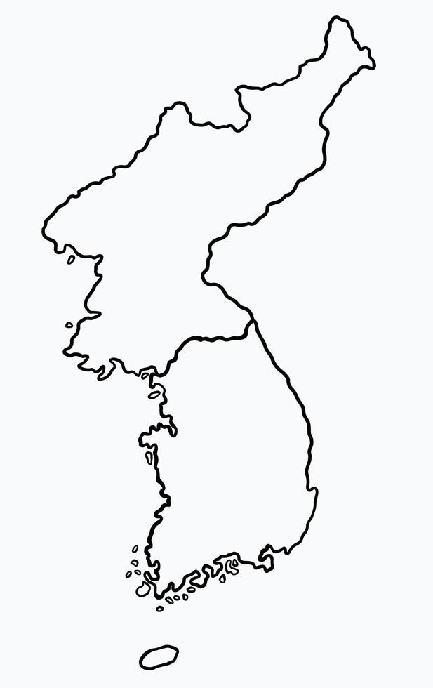 scarabocchiare il disegno a mano libera della mappa della corea del nord e del sud. vettore
