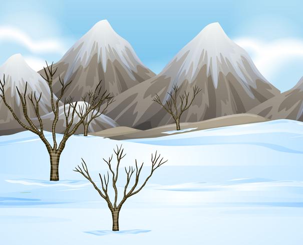 Scena della natura con la neve sul terreno vettore